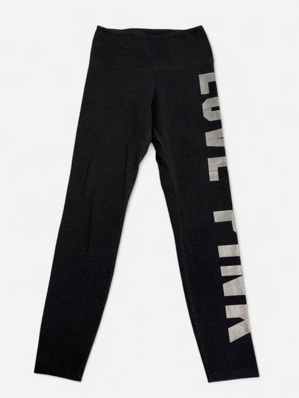 PINK Victoria's Secret Charcoal Grey Leggings with Silver Vertical Logo